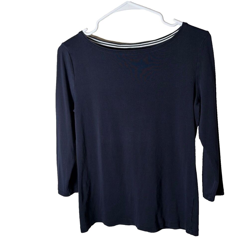 The Talbots Tee Women's Small T-Shirt Navy Blue 3/4 Sleeve Cotton Casual Top